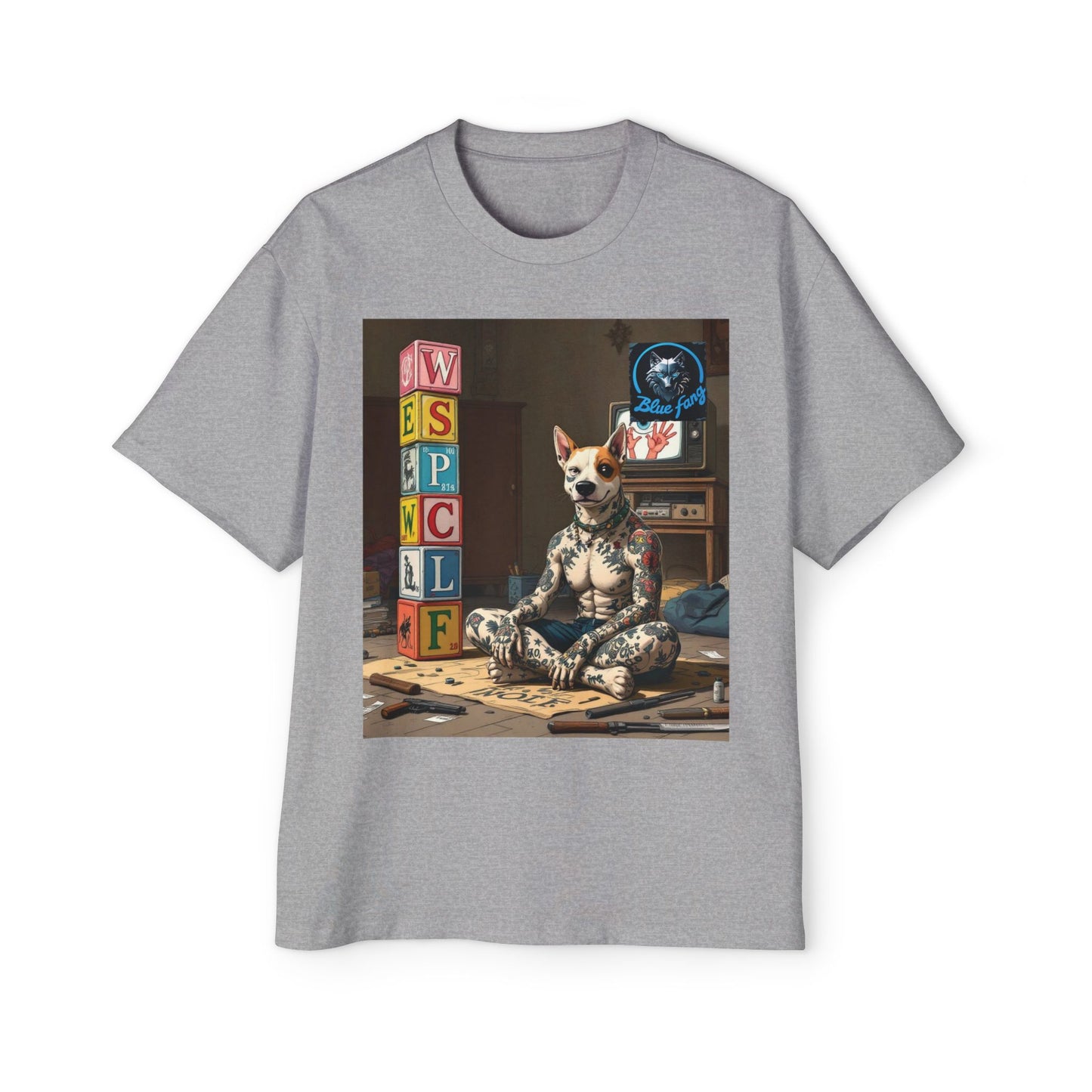 Blue Fang Men's Heavy Oversized Tee, Graphic Shirt for Casual Wear, Gift for Him, Streetwear Fashion, Unique Art Tee
