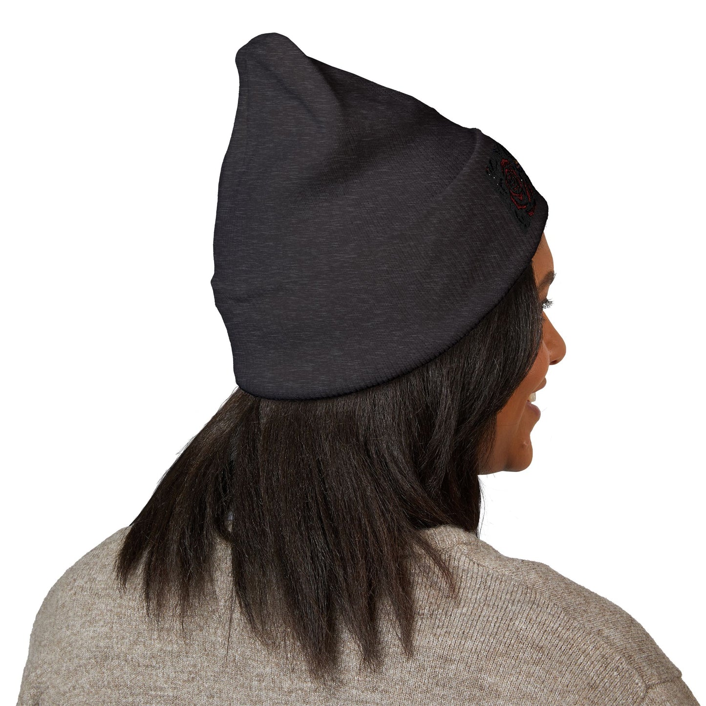 Skull & Roses Cuffed Beanie | Embroidered Winter Hat for Fashion Lovers, Unique Gift for Him/Her, Holiday Accessory, Cozy Casual Style