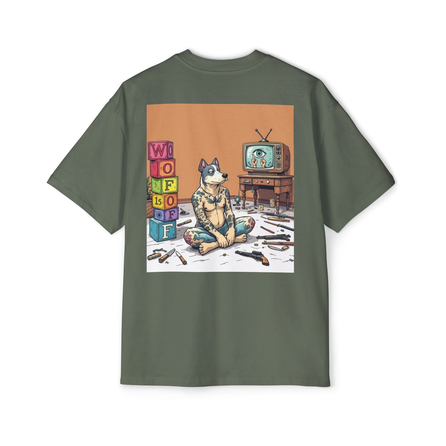 Blue Fang Men's Heavy Oversized Tee, Graphic Shirt for Casual Wear, Gift for Him, Streetwear Fashion, Unique Art Tee