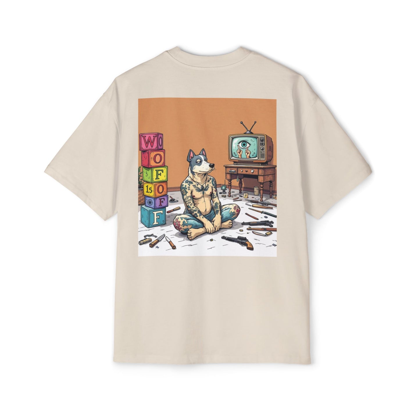Blue Fang Men's Heavy Oversized Tee, Graphic Shirt for Casual Wear, Gift for Him, Streetwear Fashion, Unique Art Tee