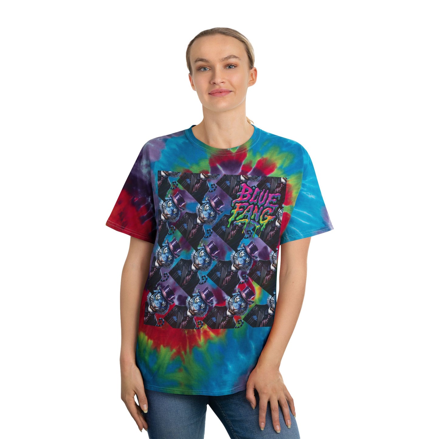 Spiral Tie-Dye Tee | Blue Fang Graphic T-Shirt, Bohemian Style, Festival Wear, Vintage Vibe, Unisex Apparel
