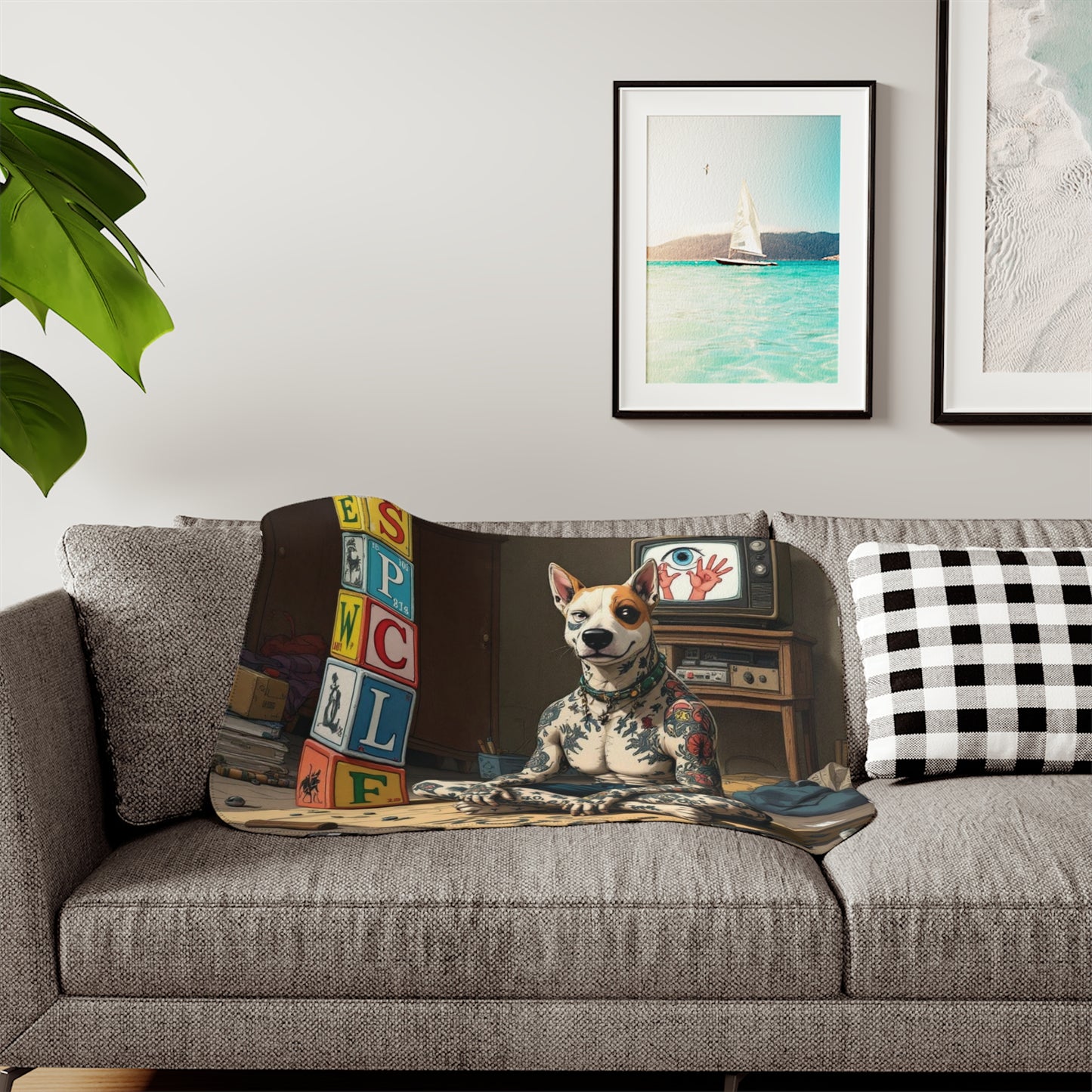 Copy of Urban Style Sherpa Blanket - Cozy, Artistic, Perfect for Home Decor, Gifts, or Cozy Nights In, Blue Fang Theme, Plush Throw Blanket