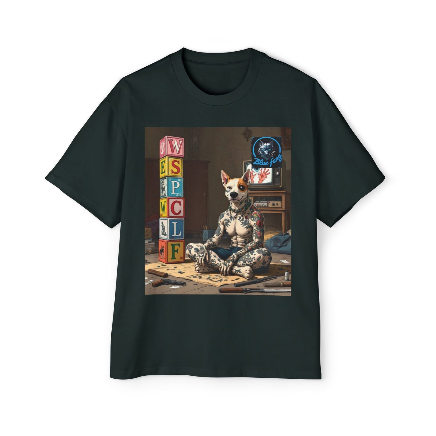 Blue Fang Men's Heavy Oversized Tee, Graphic Shirt for Casual Wear, Gift for Him, Streetwear Fashion, Unique Art Tee