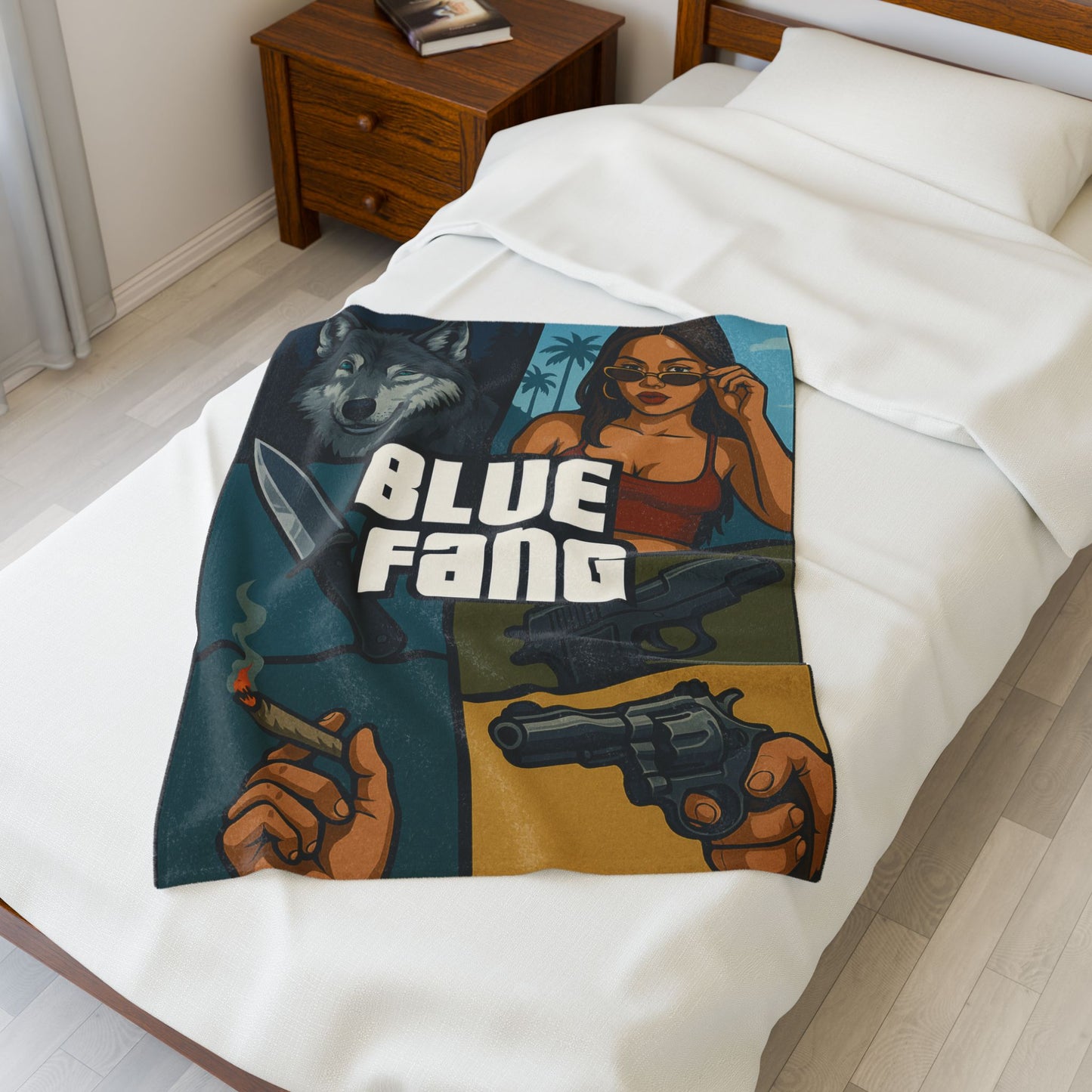 Blue Fang Gta themed Velveteen Plush Blanket, Cozy Throw, Unique Gift for Her, Boho Decor, Perfect for Women, Home Comfort