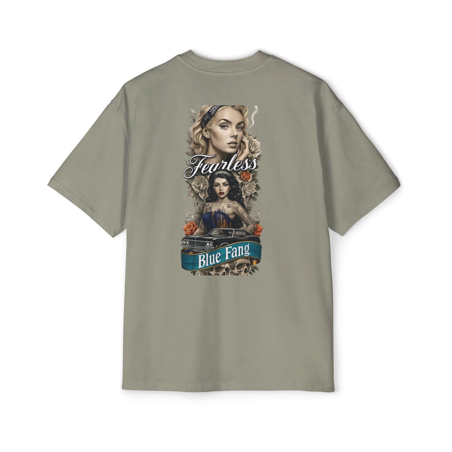 Fearless Blue Fang Men's Heavy Oversized Tee, Graphic Shirt for Casual Wear, Gift for Him, Streetwear Fashion, Unique Art Tee