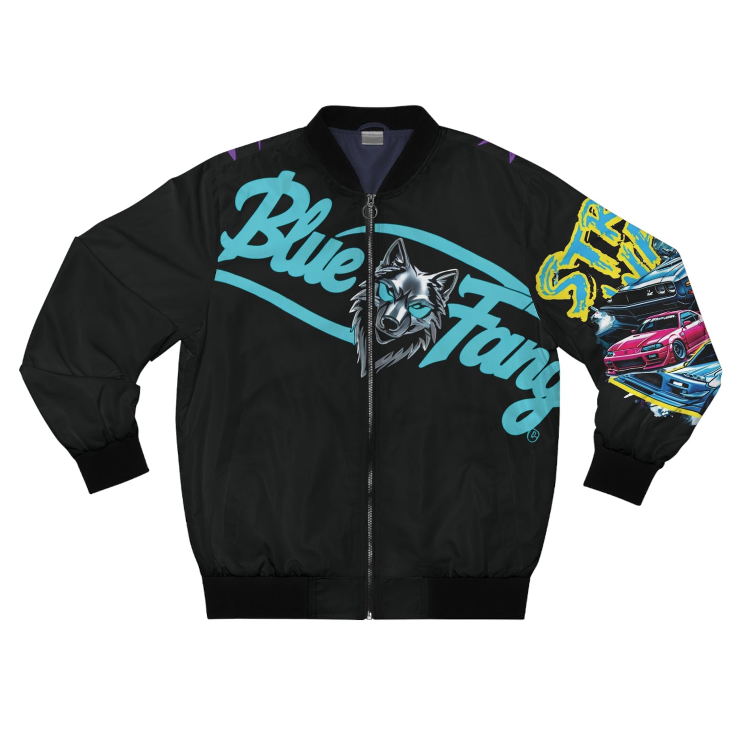 Men's Bomber Jacket with Bold Wolf Design, Cool Streetwear for Car Enthusiasts, Unique Gift for Birthdays, Fall Fashion
