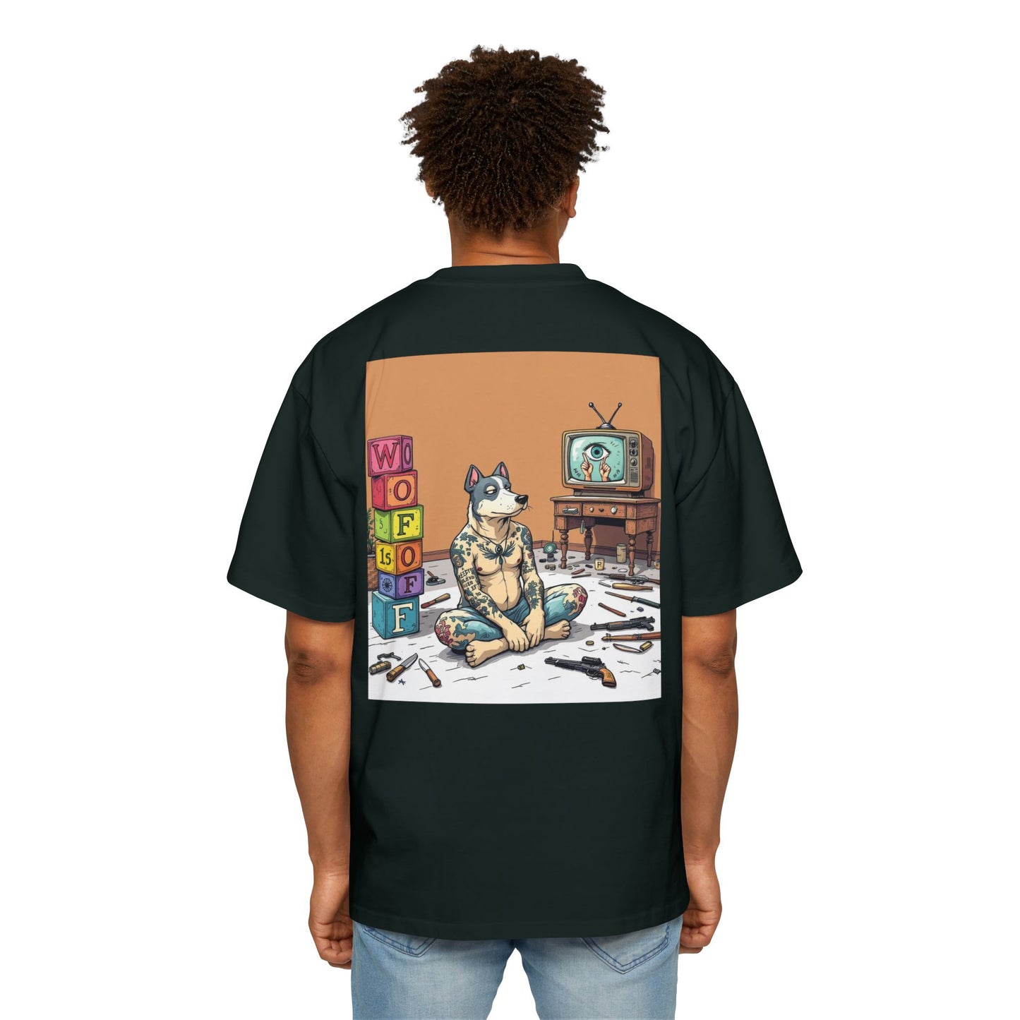 Blue Fang Men's Heavy Oversized Tee, Graphic Shirt for Casual Wear, Gift for Him, Streetwear Fashion, Unique Art Tee