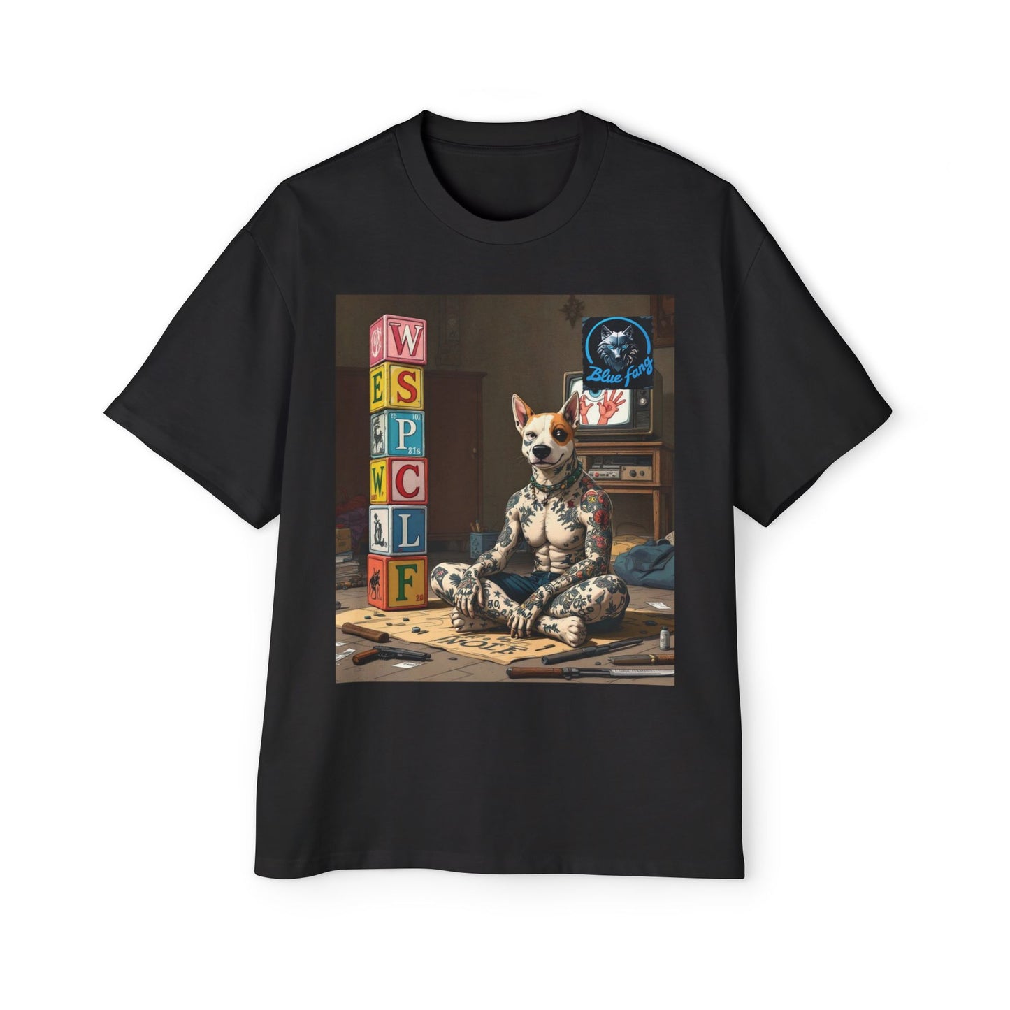 Blue Fang Men's Heavy Oversized Tee, Graphic Shirt for Casual Wear, Gift for Him, Streetwear Fashion, Unique Art Tee