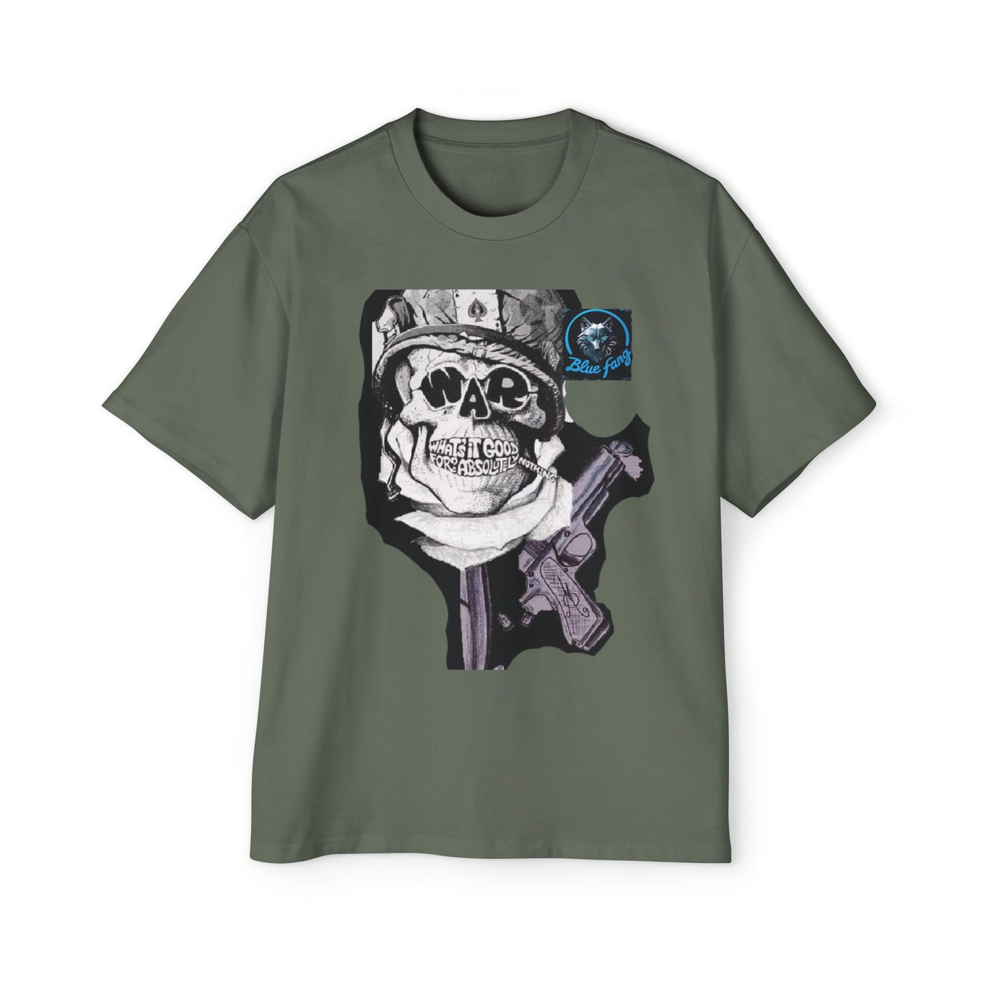 Men's Oversized Graphic Tee - Blue Fang Design, Streetwear Fashion, Casual Style, Unique Gift for Men, Trendy T-Shirt