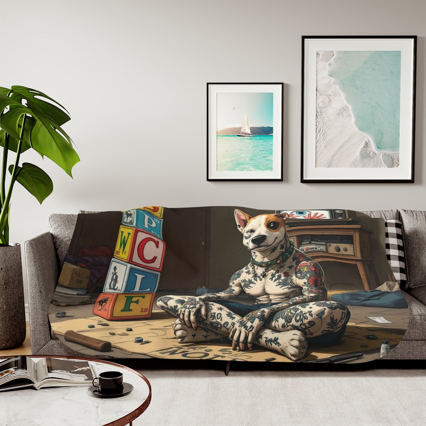 Copy of Urban Style Sherpa Blanket - Cozy, Artistic, Perfect for Home Decor, Gifts, or Cozy Nights In, Blue Fang Theme, Plush Throw Blanket
