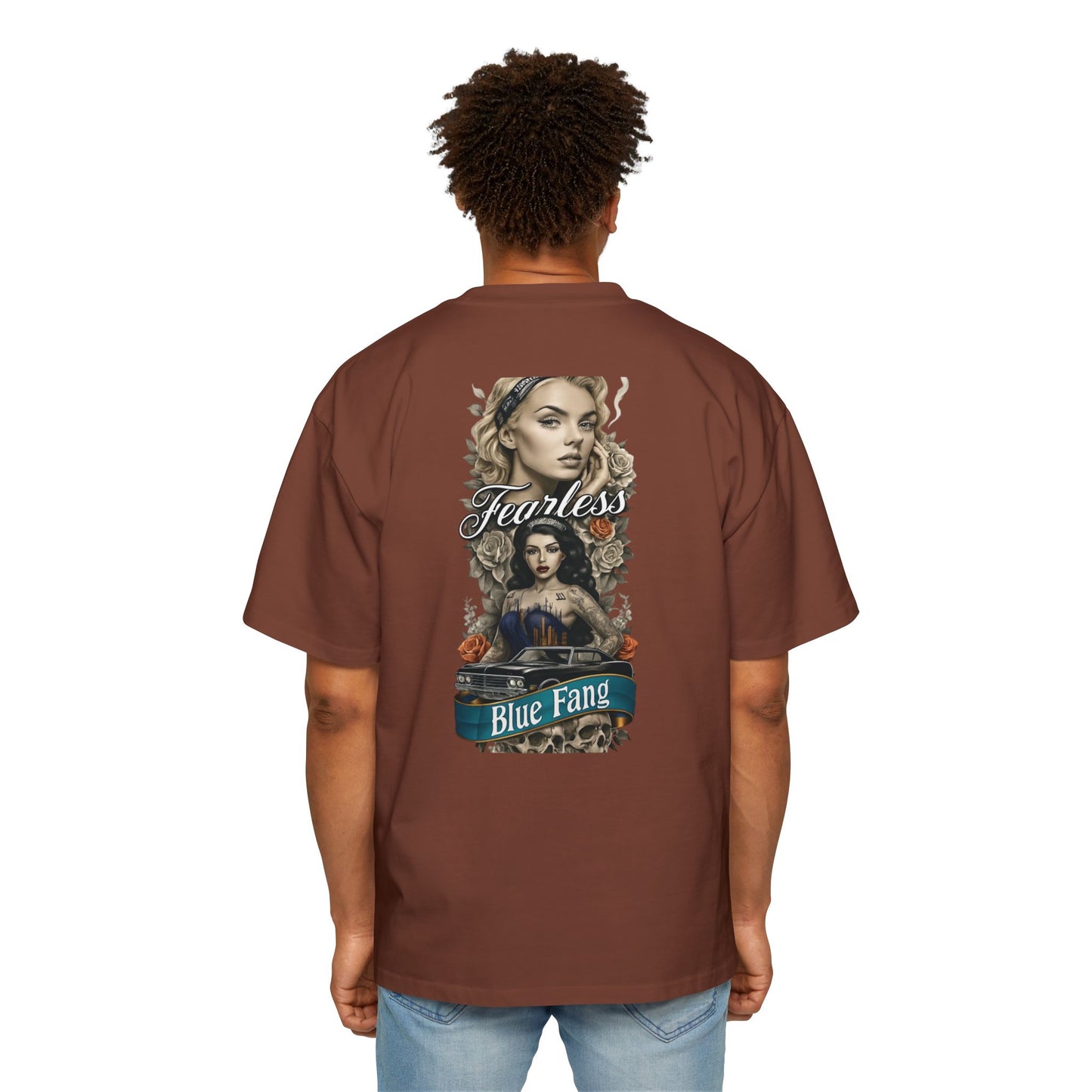Fearless Blue Fang Men's Heavy Oversized Tee, Graphic Shirt for Casual Wear, Gift for Him, Streetwear Fashion, Unique Art Tee
