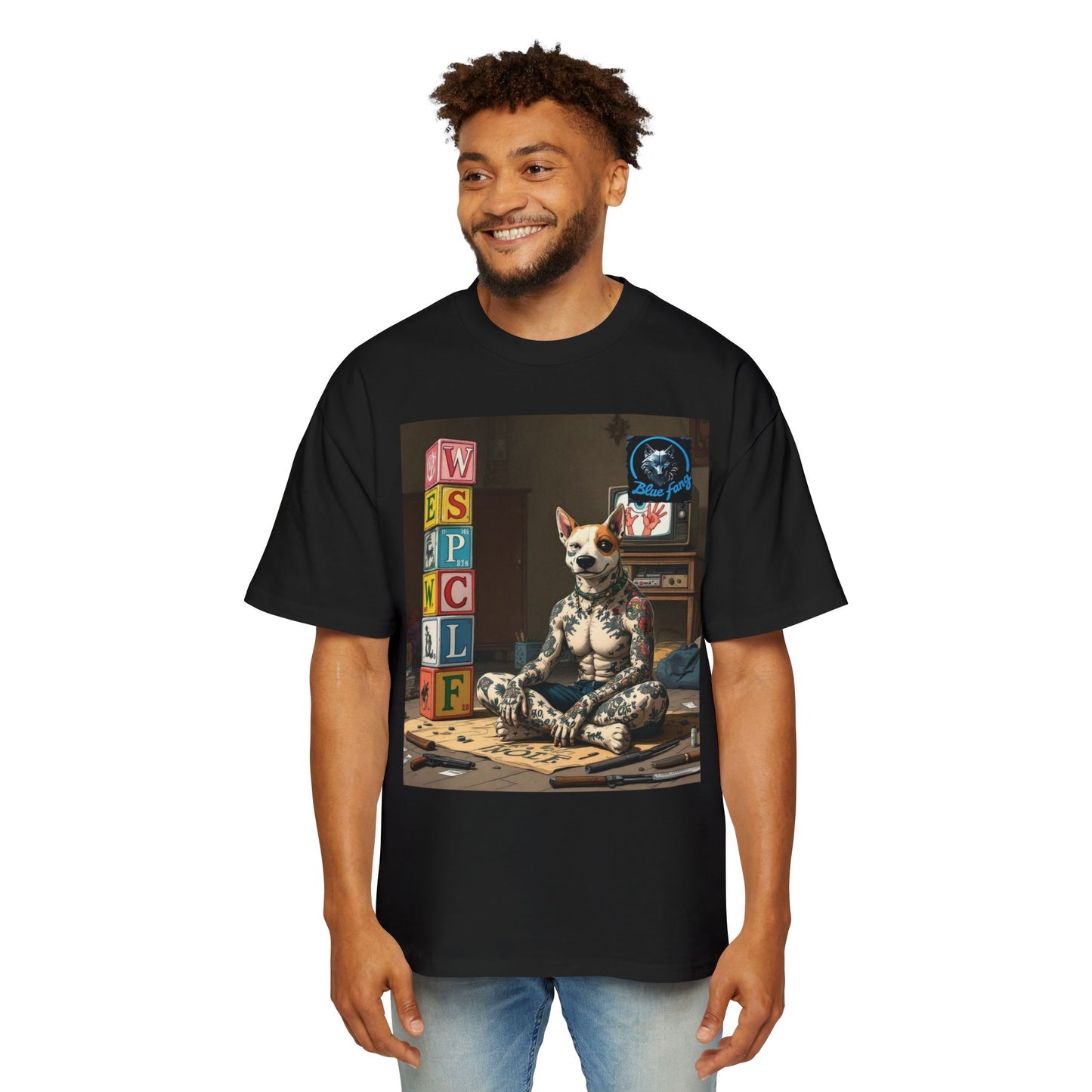 Blue Fang Men's Heavy Oversized Tee, Graphic Shirt for Casual Wear, Gift for Him, Streetwear Fashion, Unique Art Tee