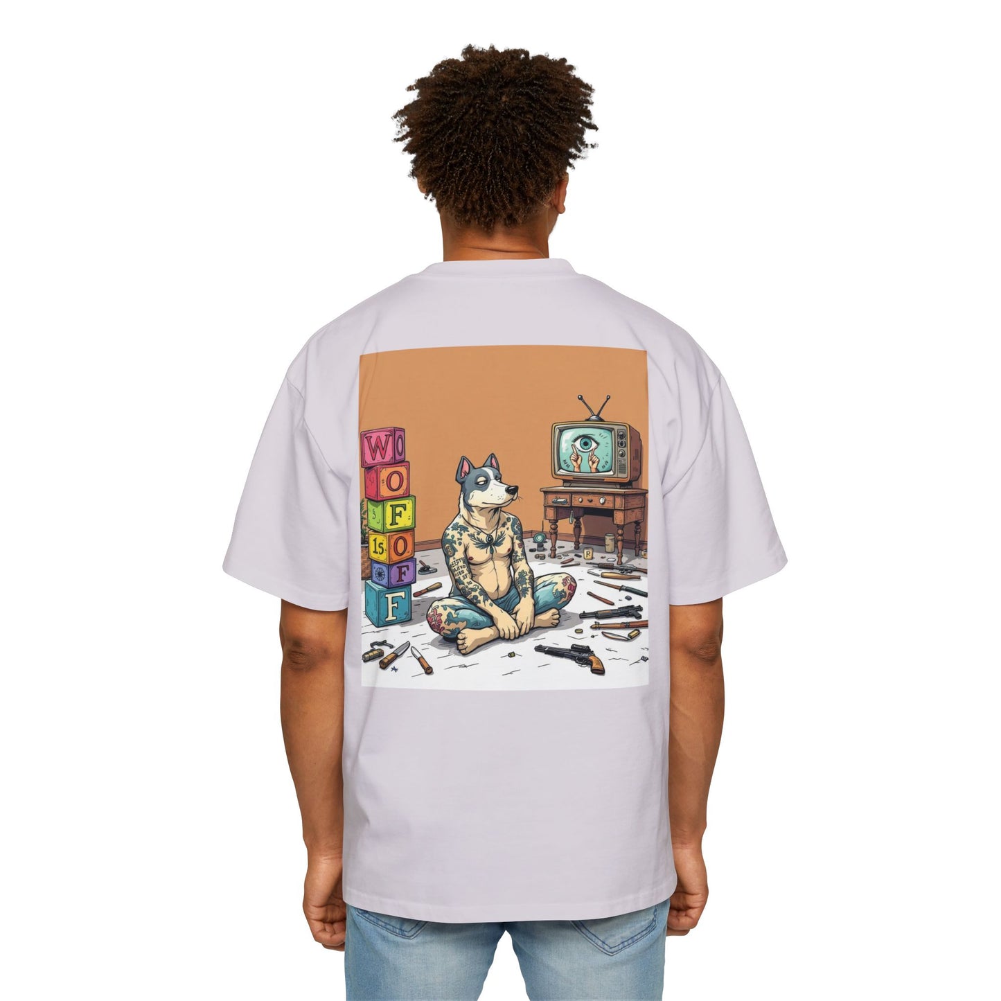 Blue Fang Men's Heavy Oversized Tee, Graphic Shirt for Casual Wear, Gift for Him, Streetwear Fashion, Unique Art Tee