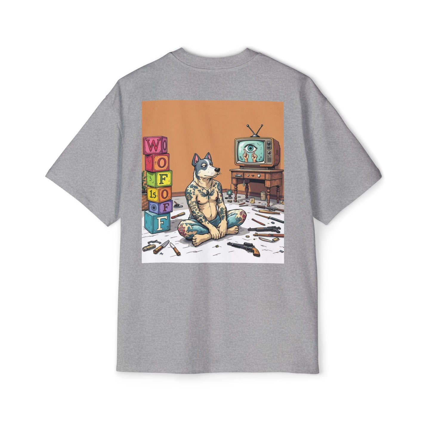 Blue Fang Men's Heavy Oversized Tee, Graphic Shirt for Casual Wear, Gift for Him, Streetwear Fashion, Unique Art Tee