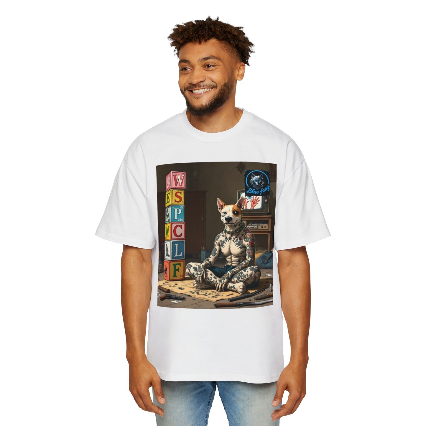 Blue Fang Men's Heavy Oversized Tee, Graphic Shirt for Casual Wear, Gift for Him, Streetwear Fashion, Unique Art Tee