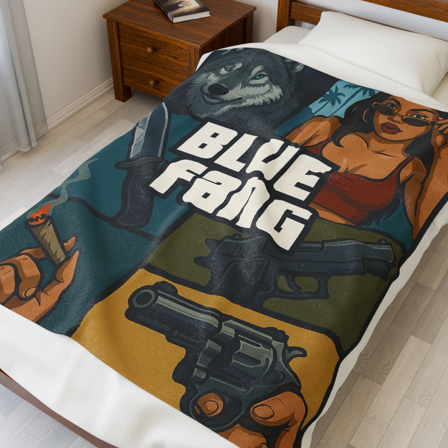 Blue Fang Gta themed Velveteen Plush Blanket, Cozy Throw, Unique Gift for Her, Boho Decor, Perfect for Women, Home Comfort