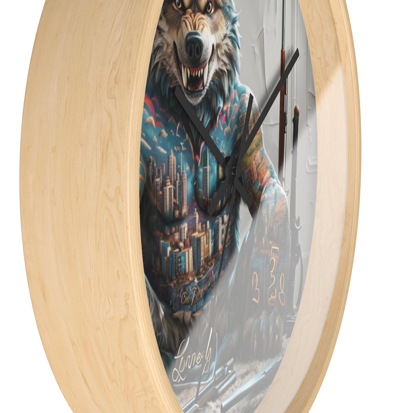 Tattooed Wolf Wall Clock - Urban Art Decor, Unique Gift, Home Office Vibe, Creative Wall Art, Animal Lover Gift