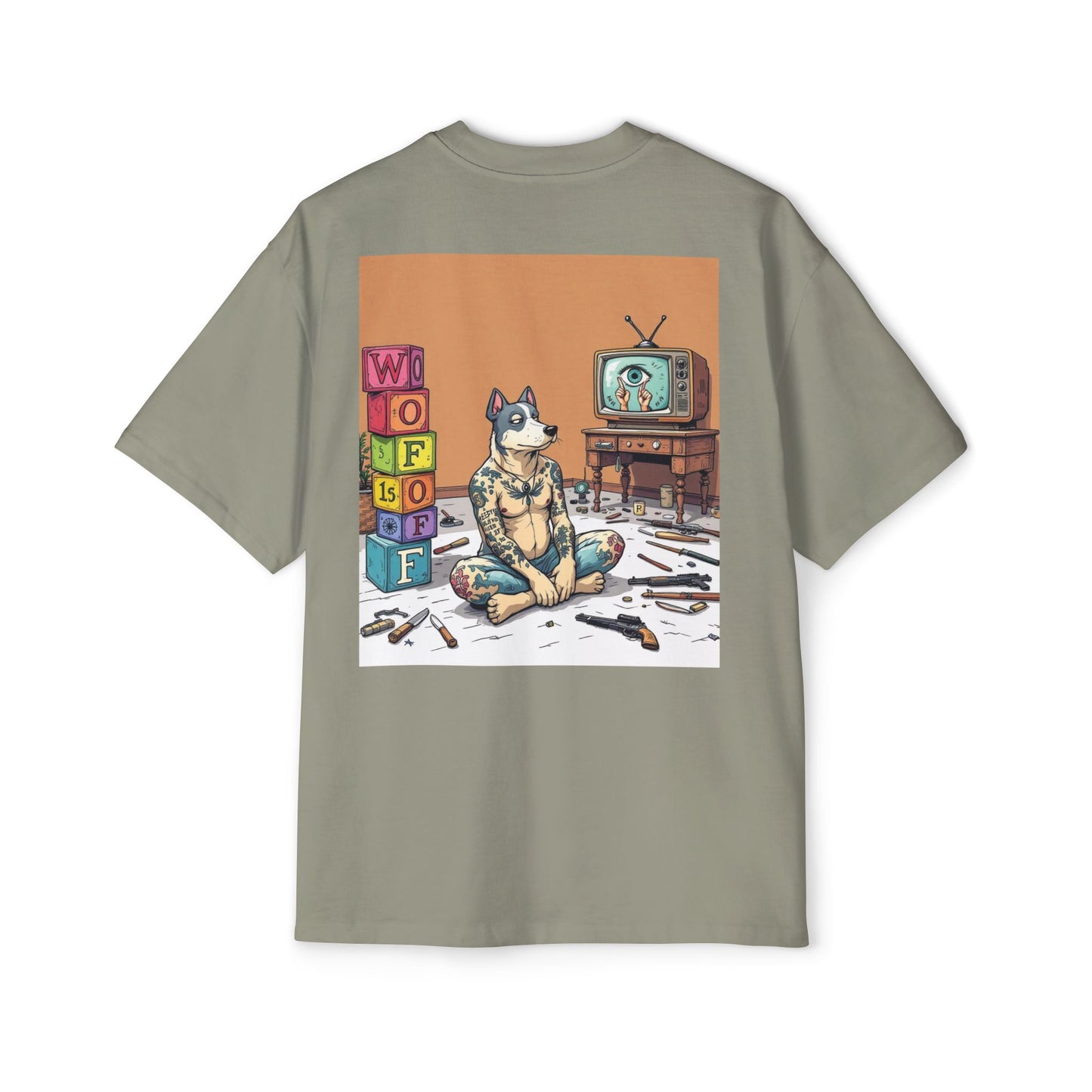 Blue Fang Men's Heavy Oversized Tee, Graphic Shirt for Casual Wear, Gift for Him, Streetwear Fashion, Unique Art Tee