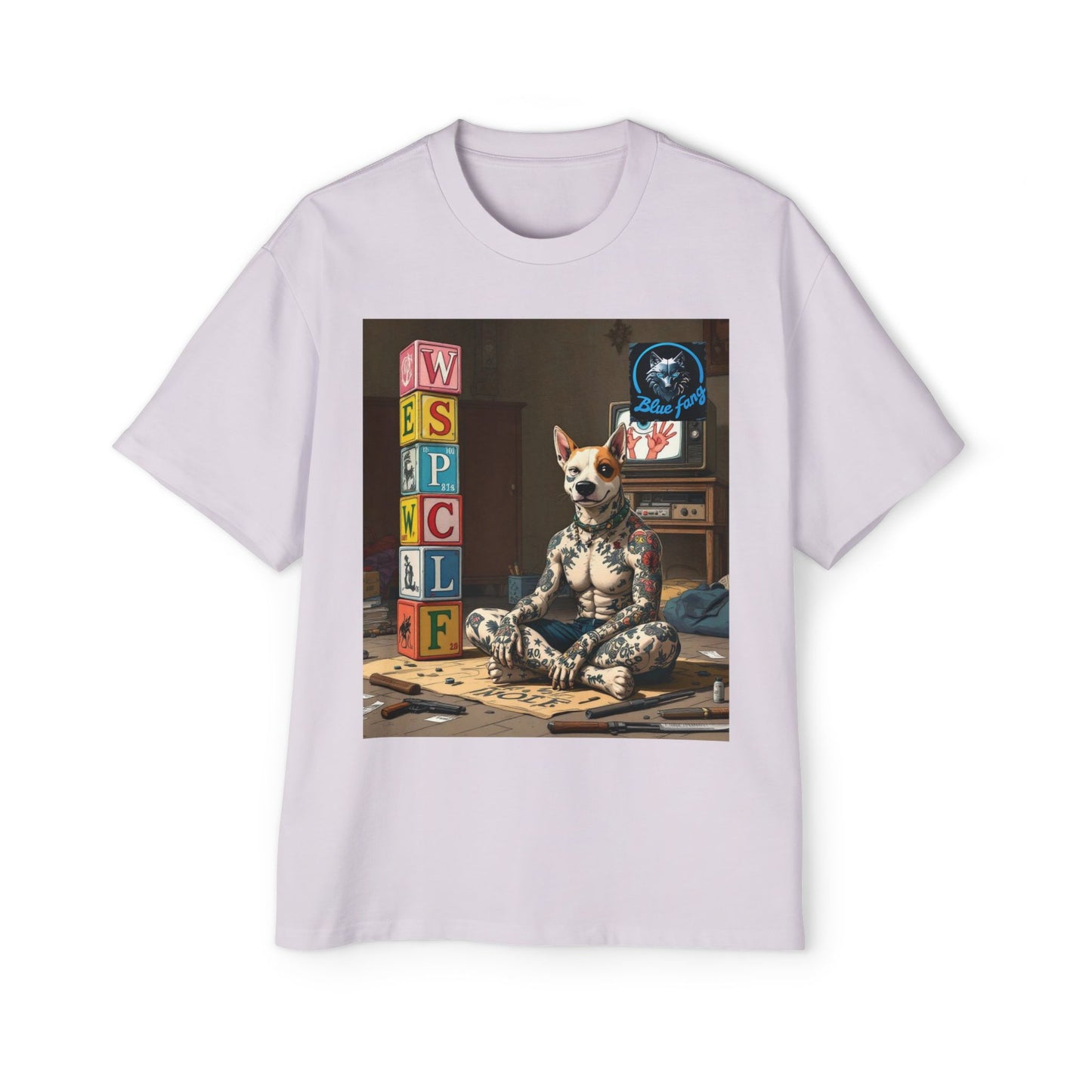 Blue Fang Men's Heavy Oversized Tee, Graphic Shirt for Casual Wear, Gift for Him, Streetwear Fashion, Unique Art Tee
