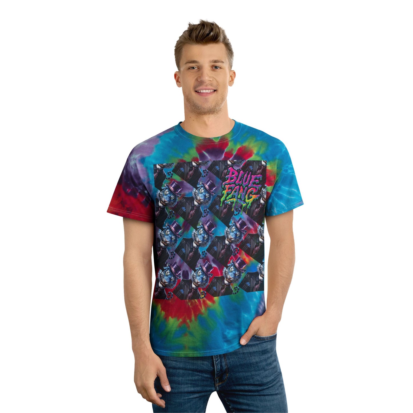 Spiral Tie-Dye Tee | Blue Fang Graphic T-Shirt, Bohemian Style, Festival Wear, Vintage Vibe, Unisex Apparel