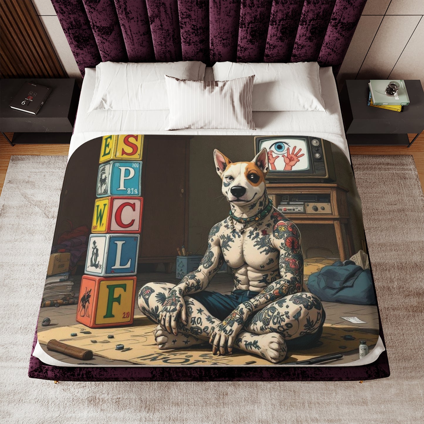 Copy of Urban Style Sherpa Blanket - Cozy, Artistic, Perfect for Home Decor, Gifts, or Cozy Nights In, Blue Fang Theme, Plush Throw Blanket