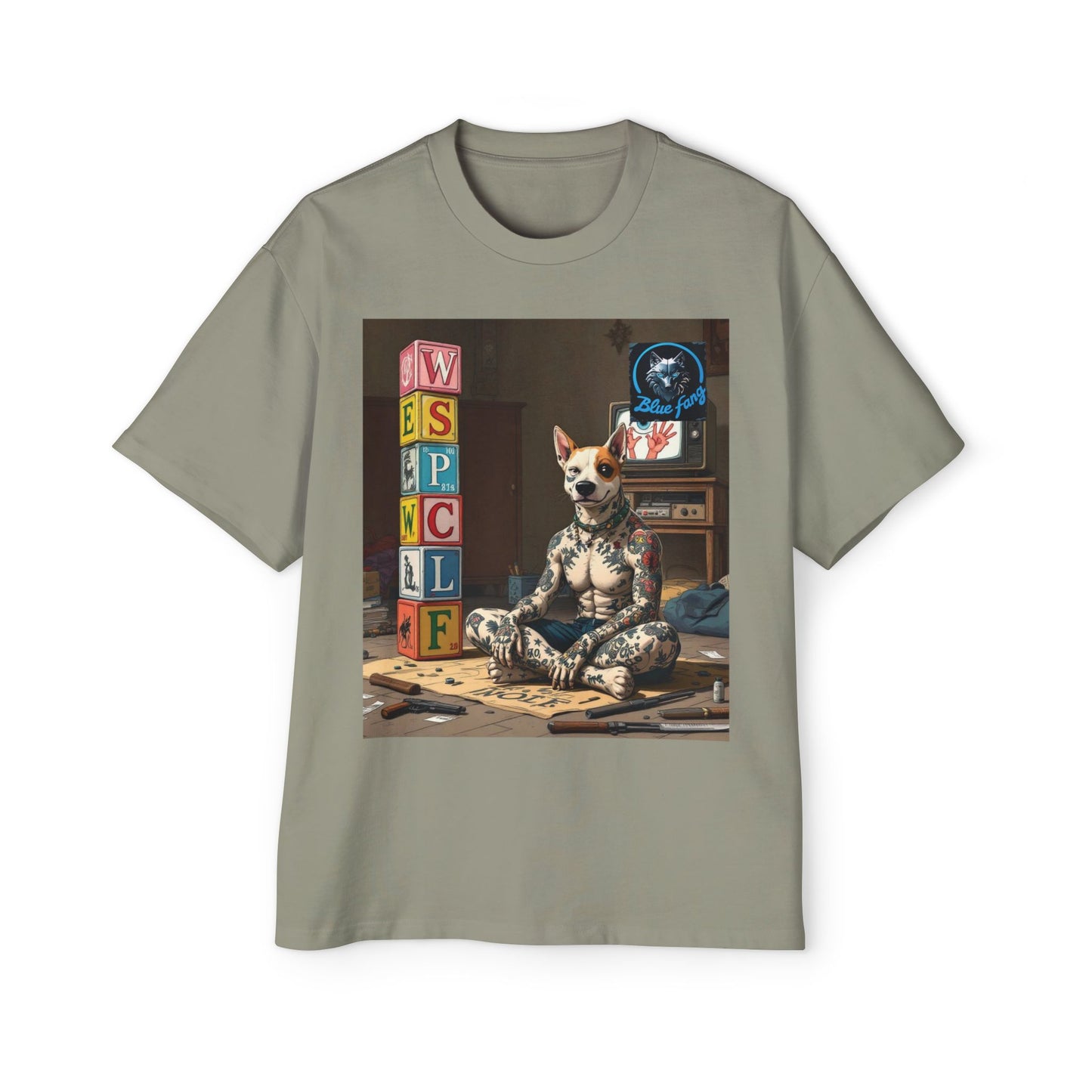 Blue Fang Men's Heavy Oversized Tee, Graphic Shirt for Casual Wear, Gift for Him, Streetwear Fashion, Unique Art Tee