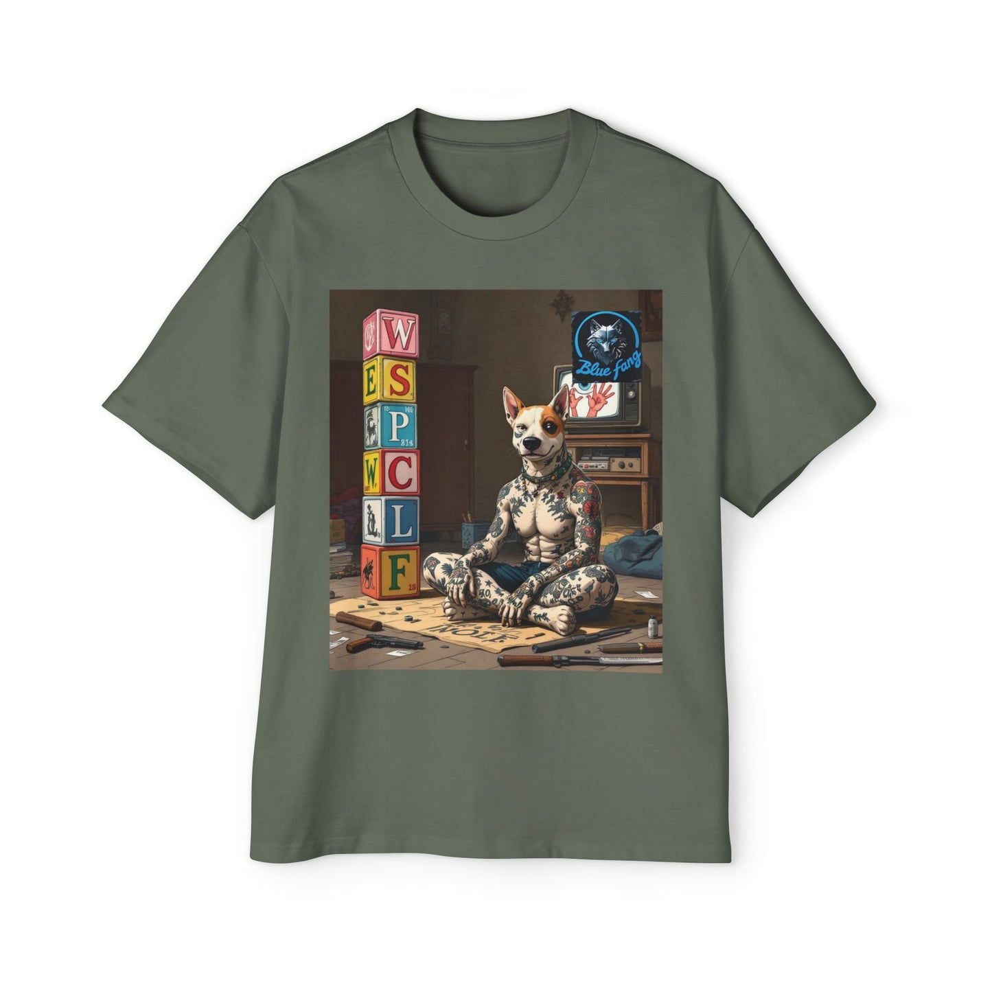 Blue Fang Men's Heavy Oversized Tee, Graphic Shirt for Casual Wear, Gift for Him, Streetwear Fashion, Unique Art Tee