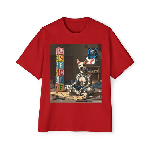 Blue Fang Men's Heavy Oversized Tee, Graphic Shirt for Casual Wear, Gift for Him, Streetwear Fashion, Unique Art Tee