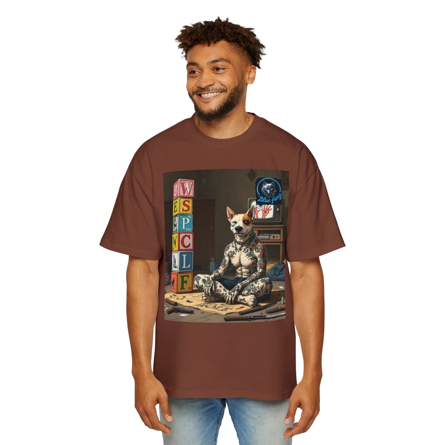 Blue Fang Men's Heavy Oversized Tee, Graphic Shirt for Casual Wear, Gift for Him, Streetwear Fashion, Unique Art Tee