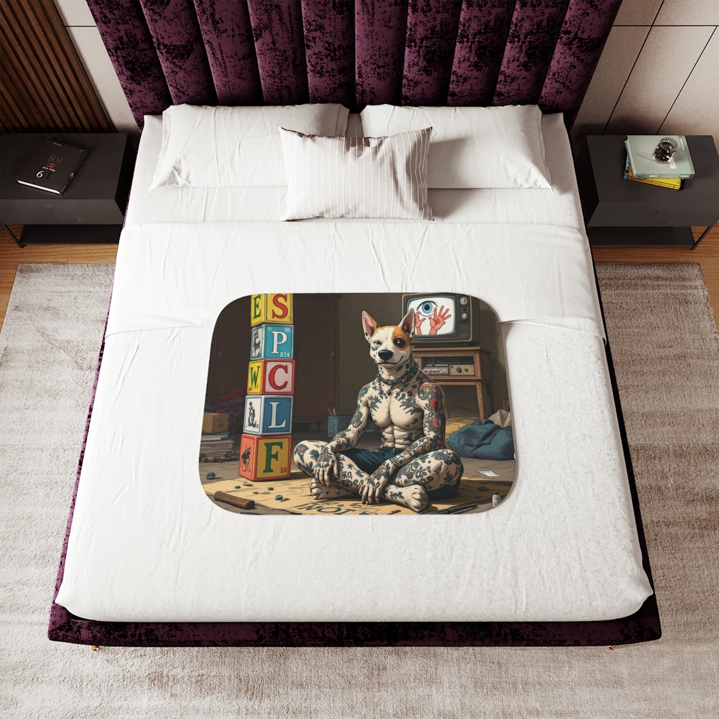 Copy of Urban Style Sherpa Blanket - Cozy, Artistic, Perfect for Home Decor, Gifts, or Cozy Nights In, Blue Fang Theme, Plush Throw Blanket
