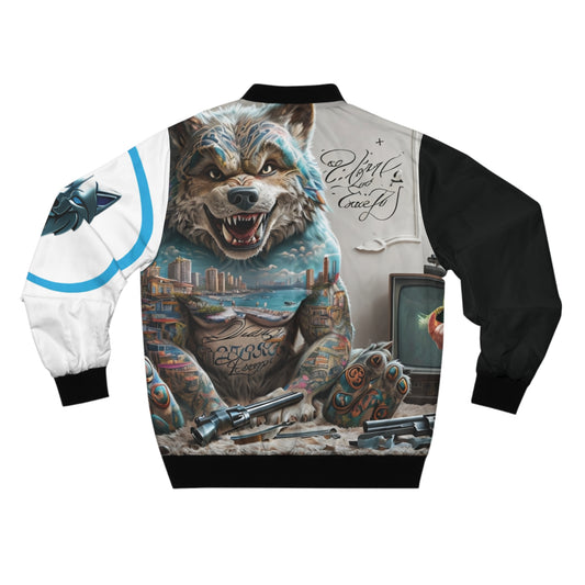 Blue Fang Wolf Men's Bomber Jacket Urban Street Design
