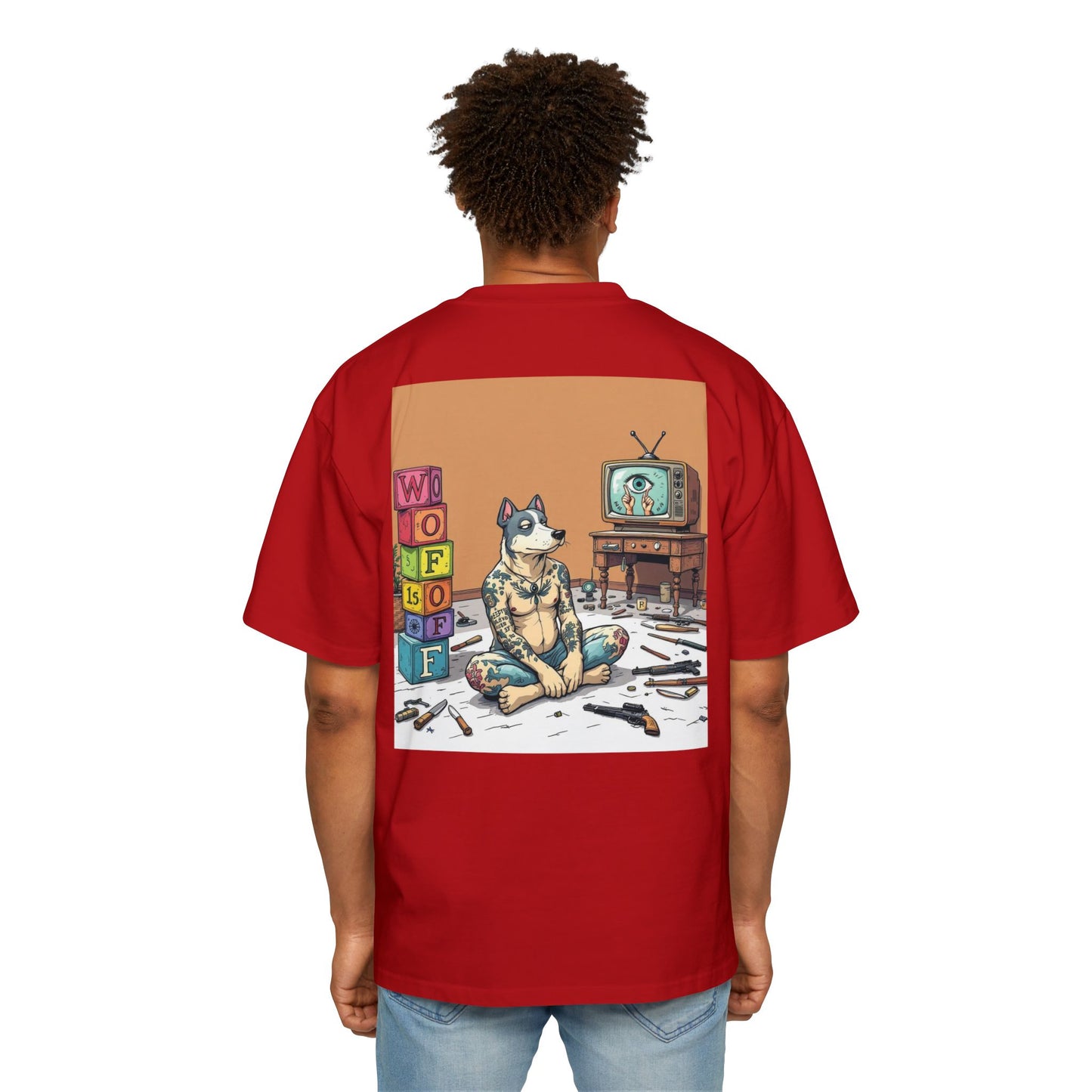 Blue Fang Men's Heavy Oversized Tee, Graphic Shirt for Casual Wear, Gift for Him, Streetwear Fashion, Unique Art Tee