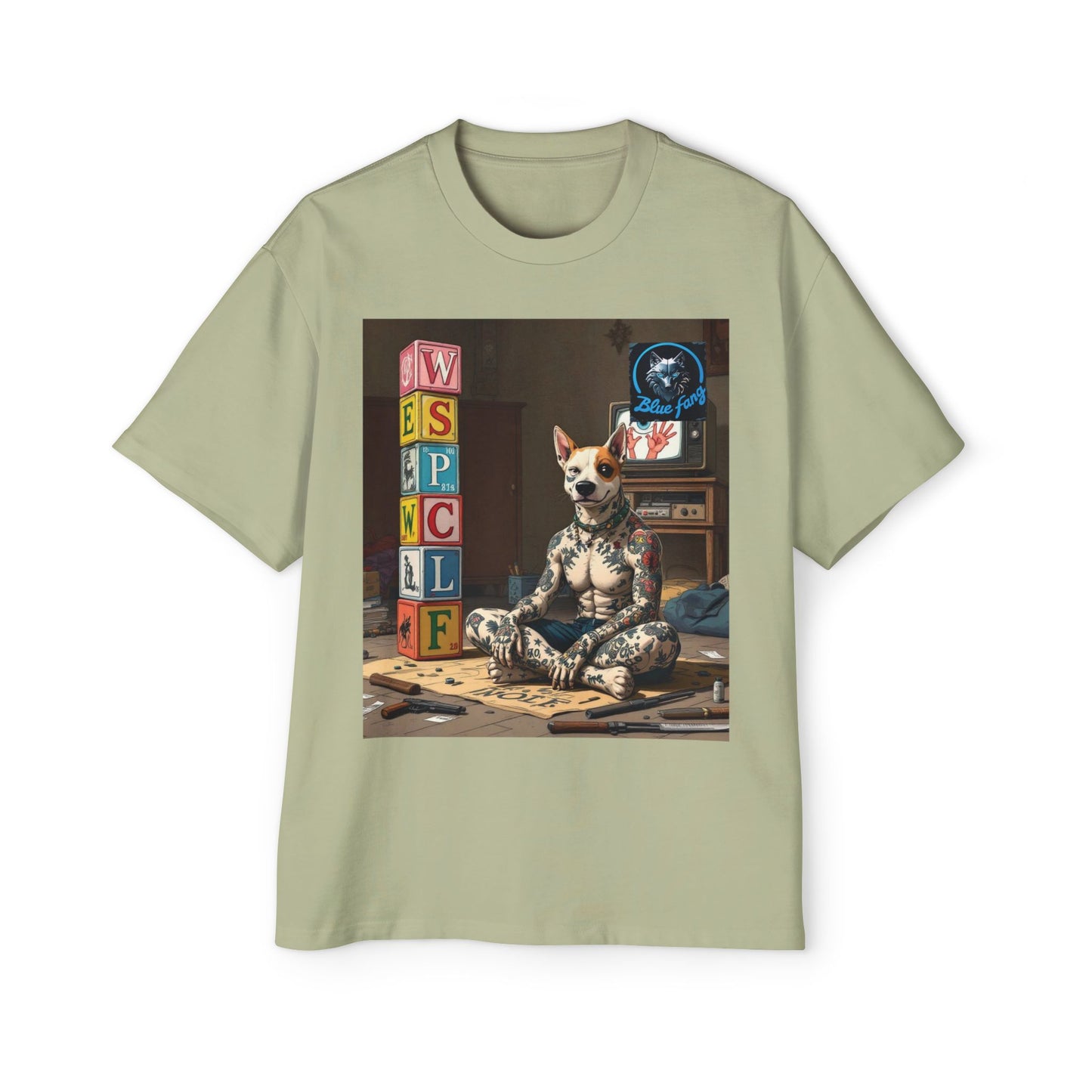 Blue Fang Men's Heavy Oversized Tee, Graphic Shirt for Casual Wear, Gift for Him, Streetwear Fashion, Unique Art Tee
