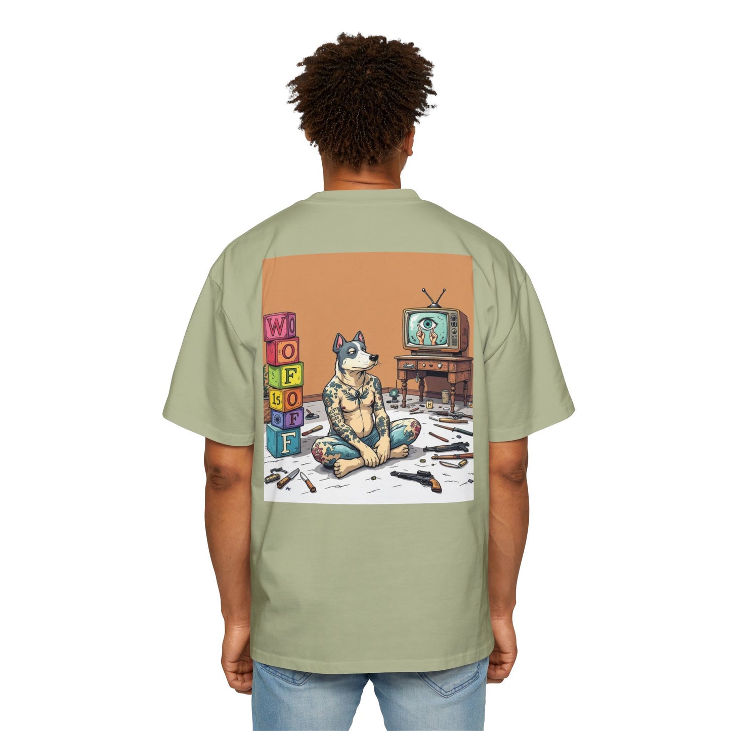 Blue Fang Men's Heavy Oversized Tee, Graphic Shirt for Casual Wear, Gift for Him, Streetwear Fashion, Unique Art Tee