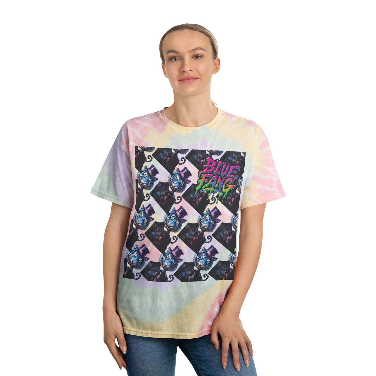 Spiral Tie-Dye Tee | Blue Fang Graphic T-Shirt, Bohemian Style, Festival Wear, Vintage Vibe, Unisex Apparel