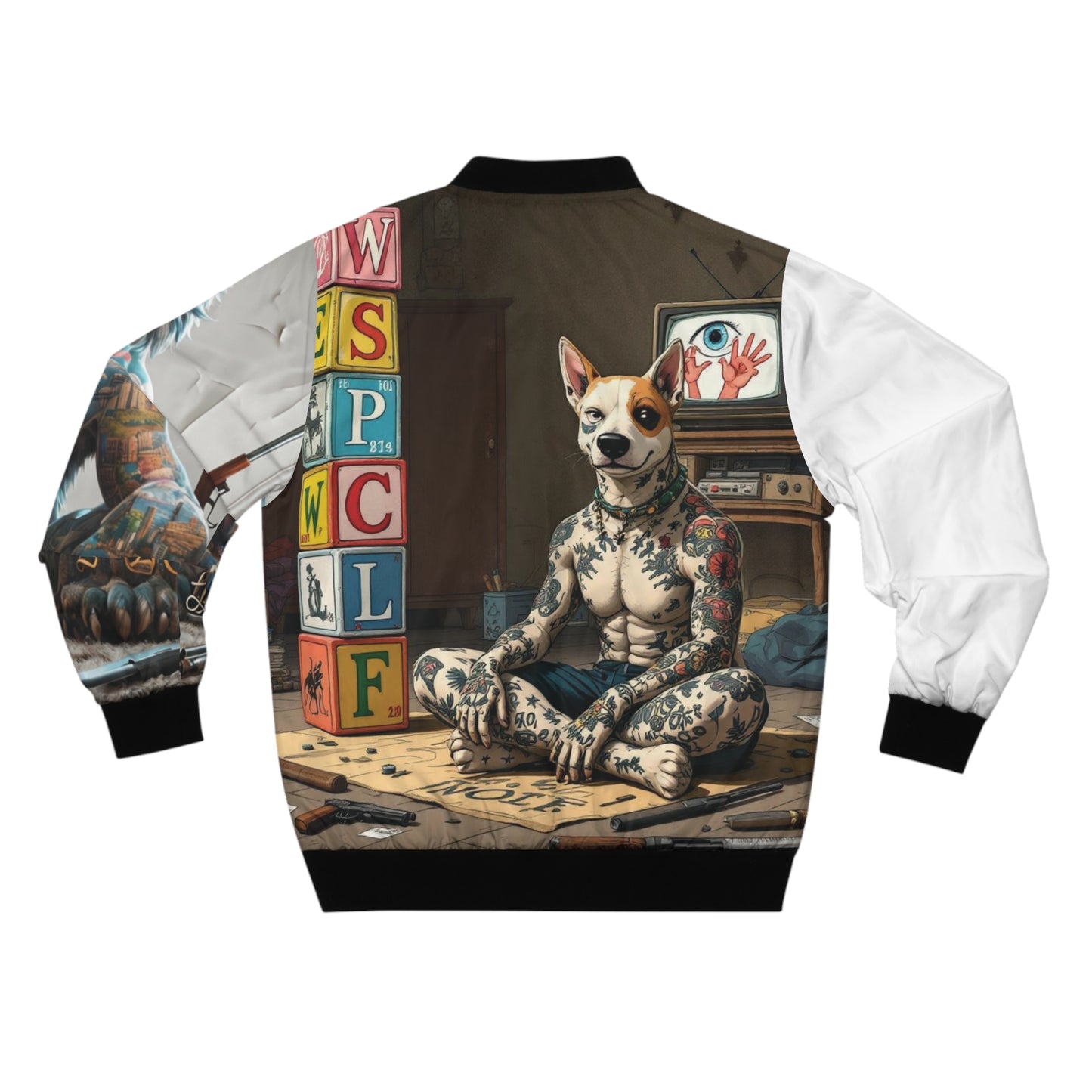 Men's Bomber Jacket - Urban Blue Fang Wolf Design