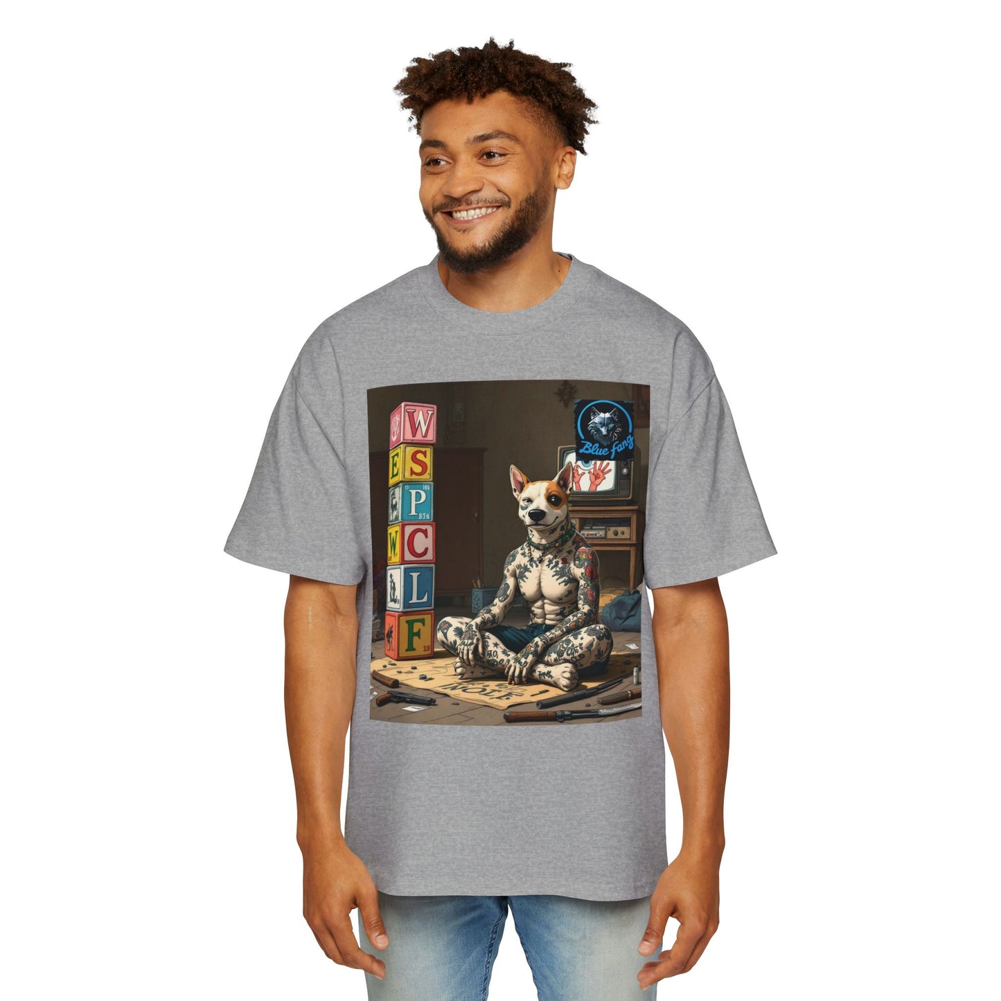 Blue Fang Men's Heavy Oversized Tee, Graphic Shirt for Casual Wear, Gift for Him, Streetwear Fashion, Unique Art Tee