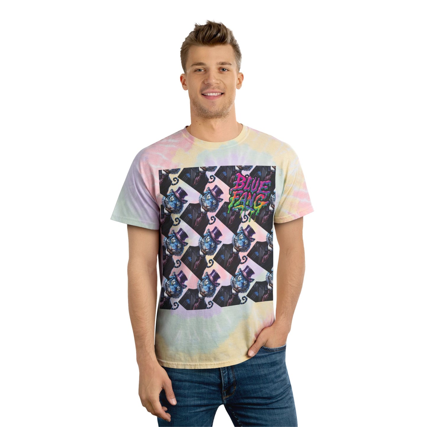 Spiral Tie-Dye Tee | Blue Fang Graphic T-Shirt, Bohemian Style, Festival Wear, Vintage Vibe, Unisex Apparel
