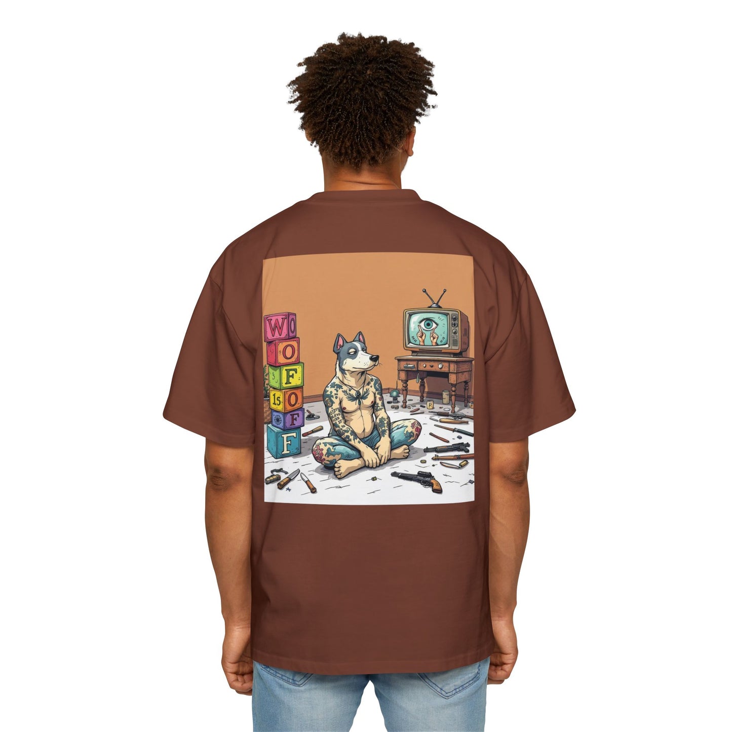 Blue Fang Men's Heavy Oversized Tee, Graphic Shirt for Casual Wear, Gift for Him, Streetwear Fashion, Unique Art Tee