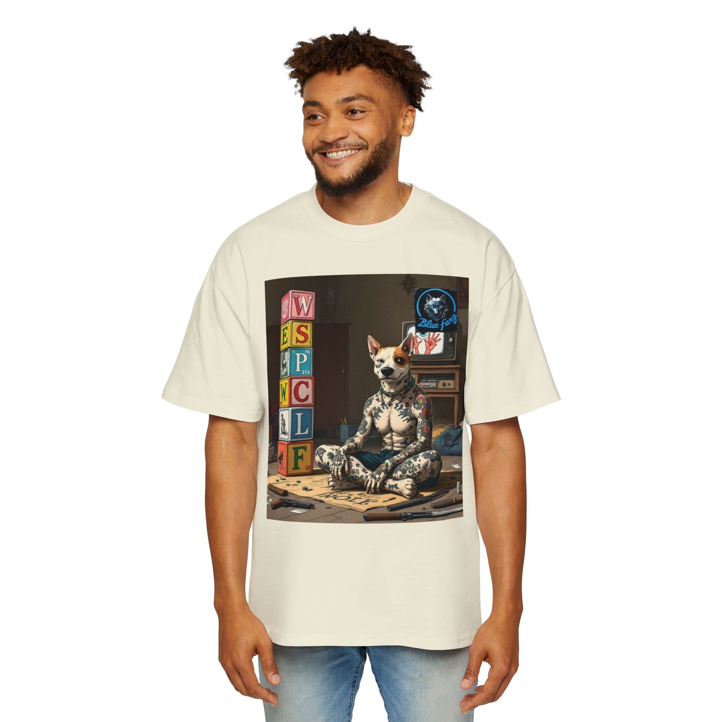Blue Fang Men's Heavy Oversized Tee, Graphic Shirt for Casual Wear, Gift for Him, Streetwear Fashion, Unique Art Tee