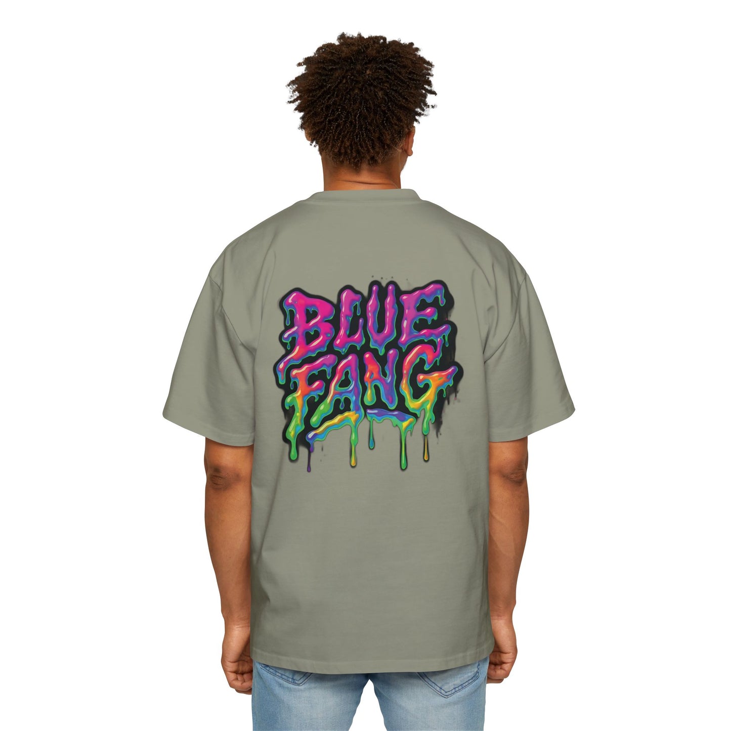 Men's Oversized Graphic Tee - Blue Fang Design, Streetwear Fashion, Casual Style, Unique Gift for Men, Trendy T-Shirt