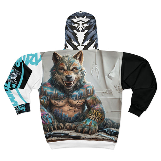 Blue Fang Unisex Zip Hoodie - Street Urban Wolf Design