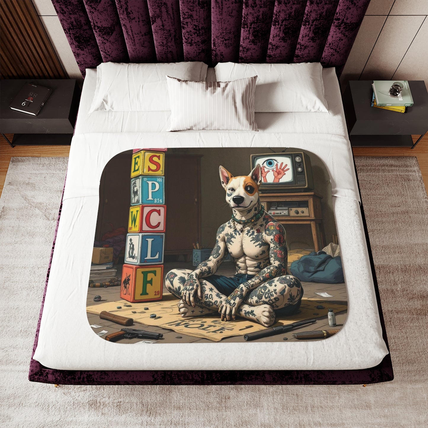 Copy of Urban Style Sherpa Blanket - Cozy, Artistic, Perfect for Home Decor, Gifts, or Cozy Nights In, Blue Fang Theme, Plush Throw Blanket