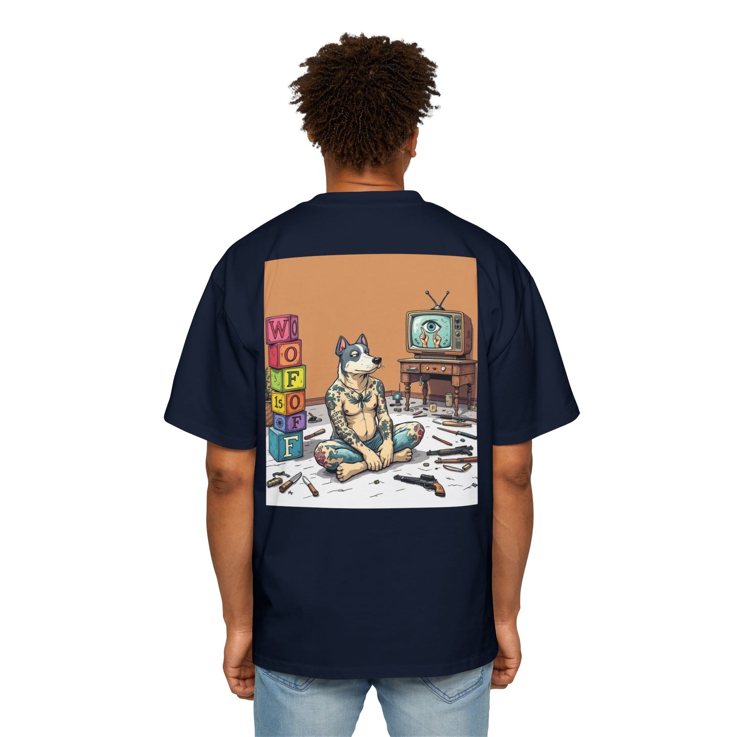 Blue Fang Men's Heavy Oversized Tee, Graphic Shirt for Casual Wear, Gift for Him, Streetwear Fashion, Unique Art Tee