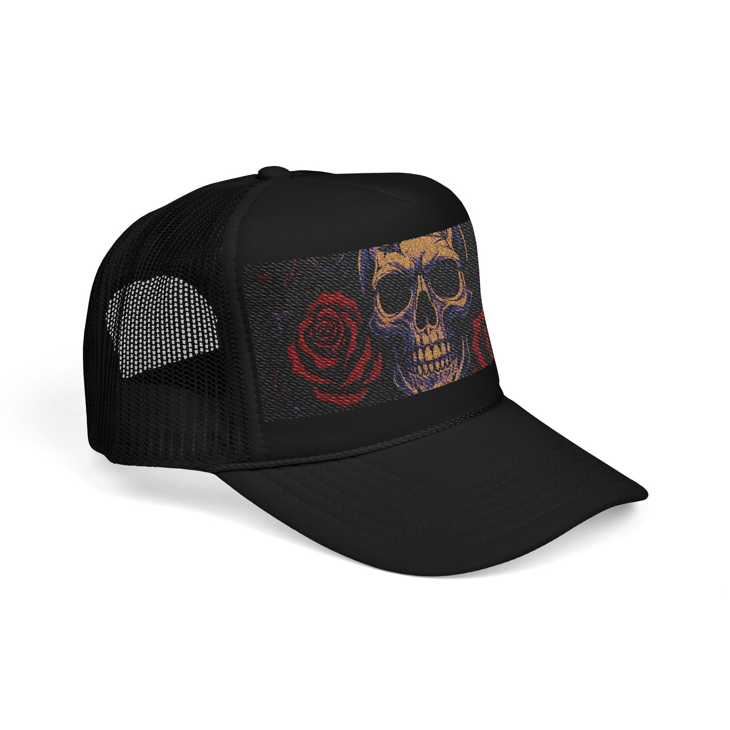 Gothic Skull Trucker Hat, Edgy Hat for Festivals, Embroidered Foam Cap, Perfect Gift for Birthday, Halloween & Casual Wear