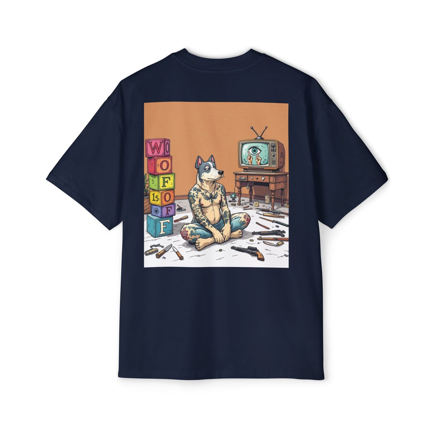 Blue Fang Men's Heavy Oversized Tee, Graphic Shirt for Casual Wear, Gift for Him, Streetwear Fashion, Unique Art Tee