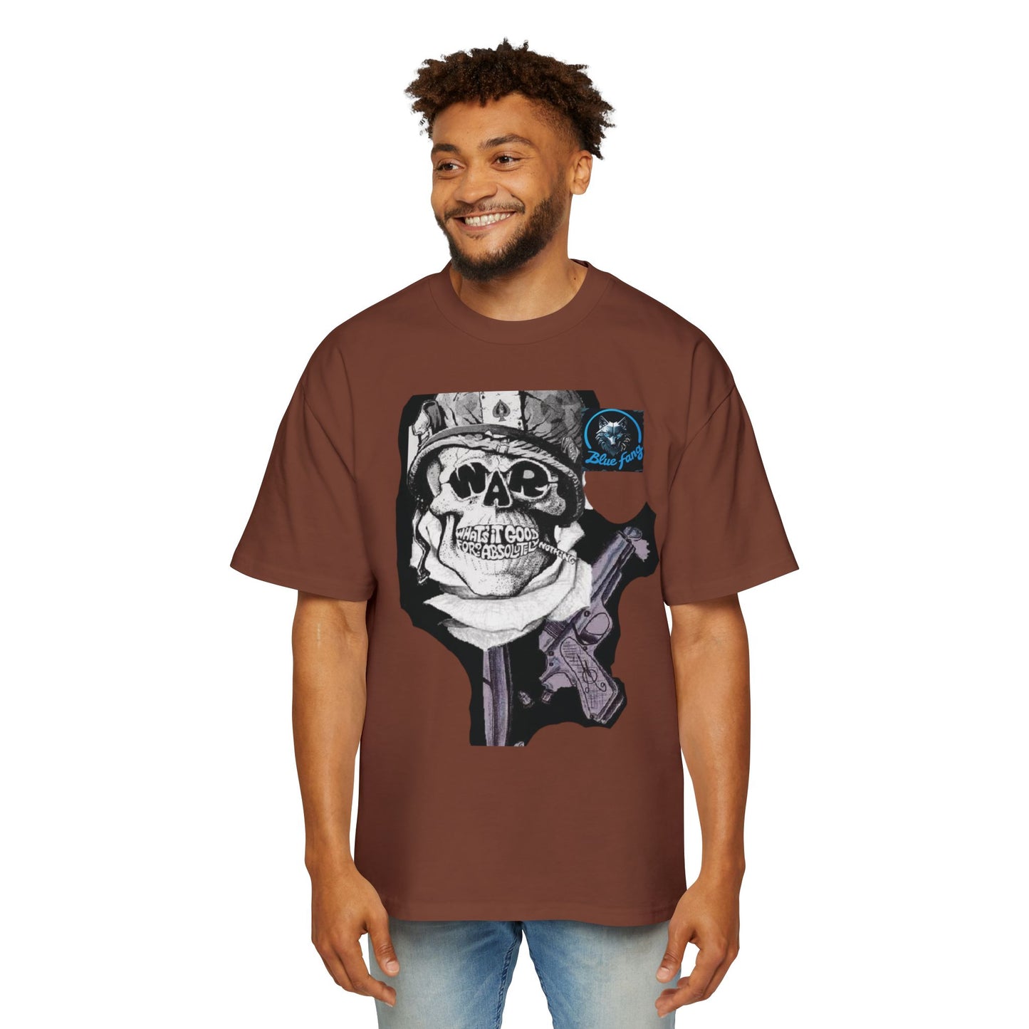 Men's Oversized Graphic Tee - Blue Fang Design, Streetwear Fashion, Casual Style, Unique Gift for Men, Trendy T-Shirt
