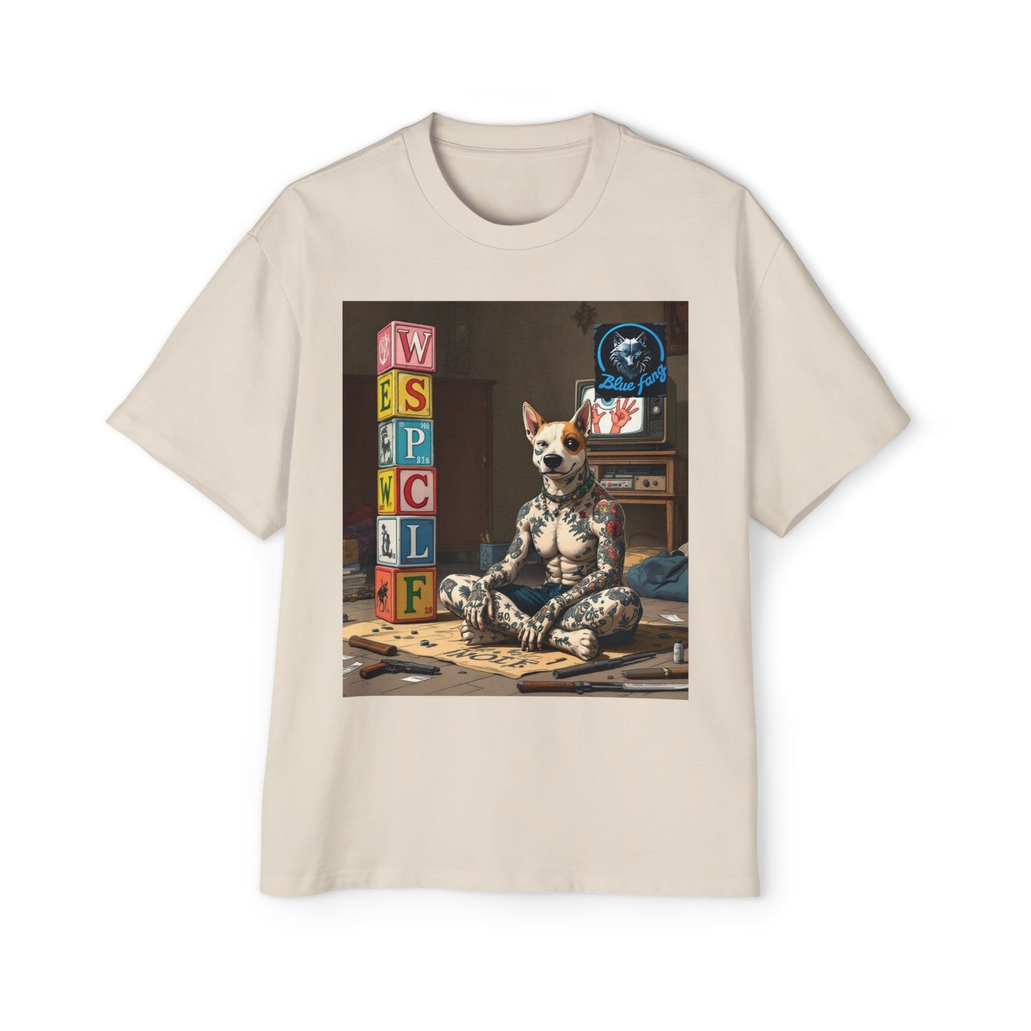 Blue Fang Men's Heavy Oversized Tee, Graphic Shirt for Casual Wear, Gift for Him, Streetwear Fashion, Unique Art Tee