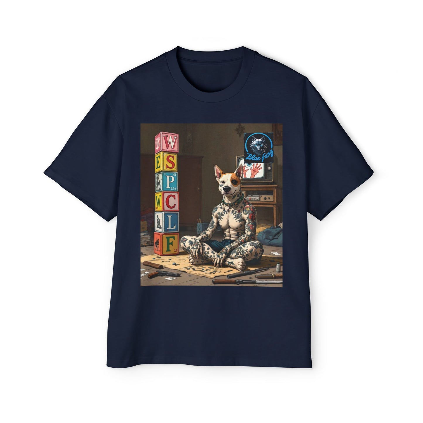 Blue Fang Men's Heavy Oversized Tee, Graphic Shirt for Casual Wear, Gift for Him, Streetwear Fashion, Unique Art Tee