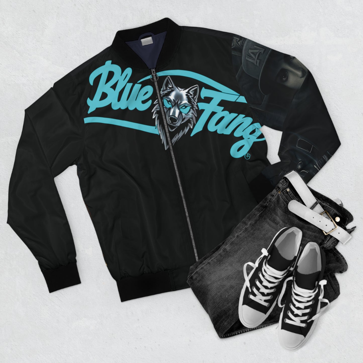 Blue Fang Wolf Men's Bomber Jacket - Urban Street Style